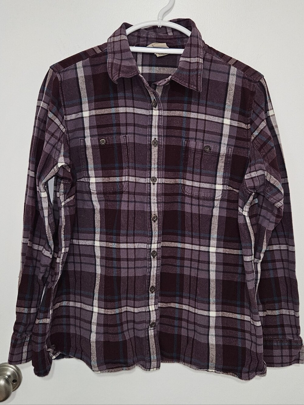 Duluth Womens Plaid Button-Up Flannel Shirt‎ Purple Large